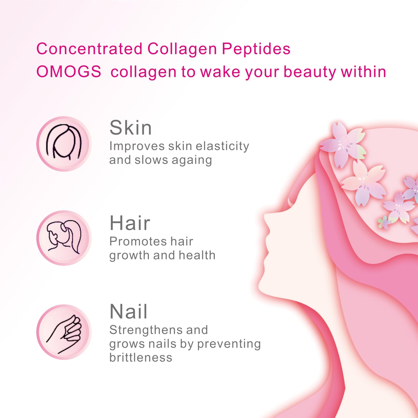 OMOGS Collagen Peptides Capsule – Hydrolyzed Collagen with Prebiotic & Cranberry, Hair, Skin, Nails, Joints, Digestive Health & Immune Support, Non-GMO, 100 Capsules