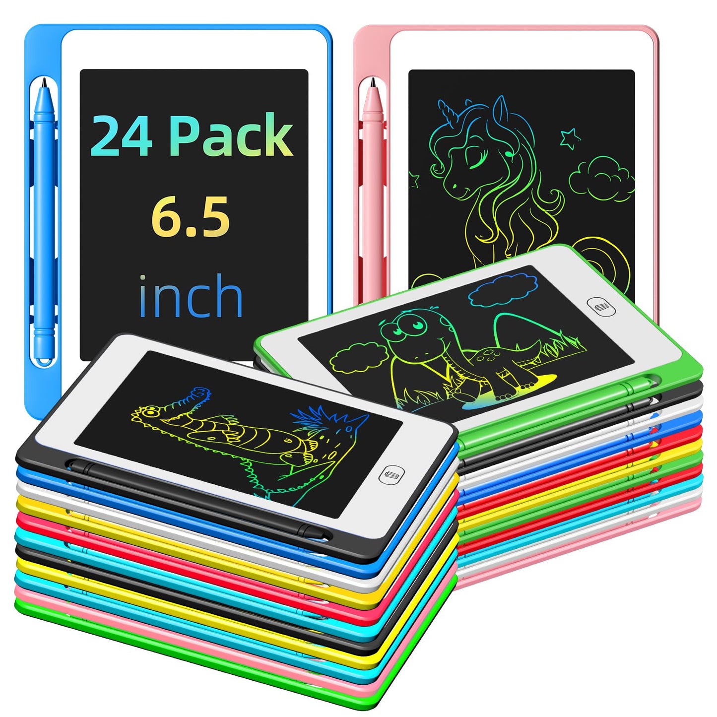 OMXDG 24-Pack LCD Writing Tablet for Kids – 6.5-Inch Colorful Doodle Board