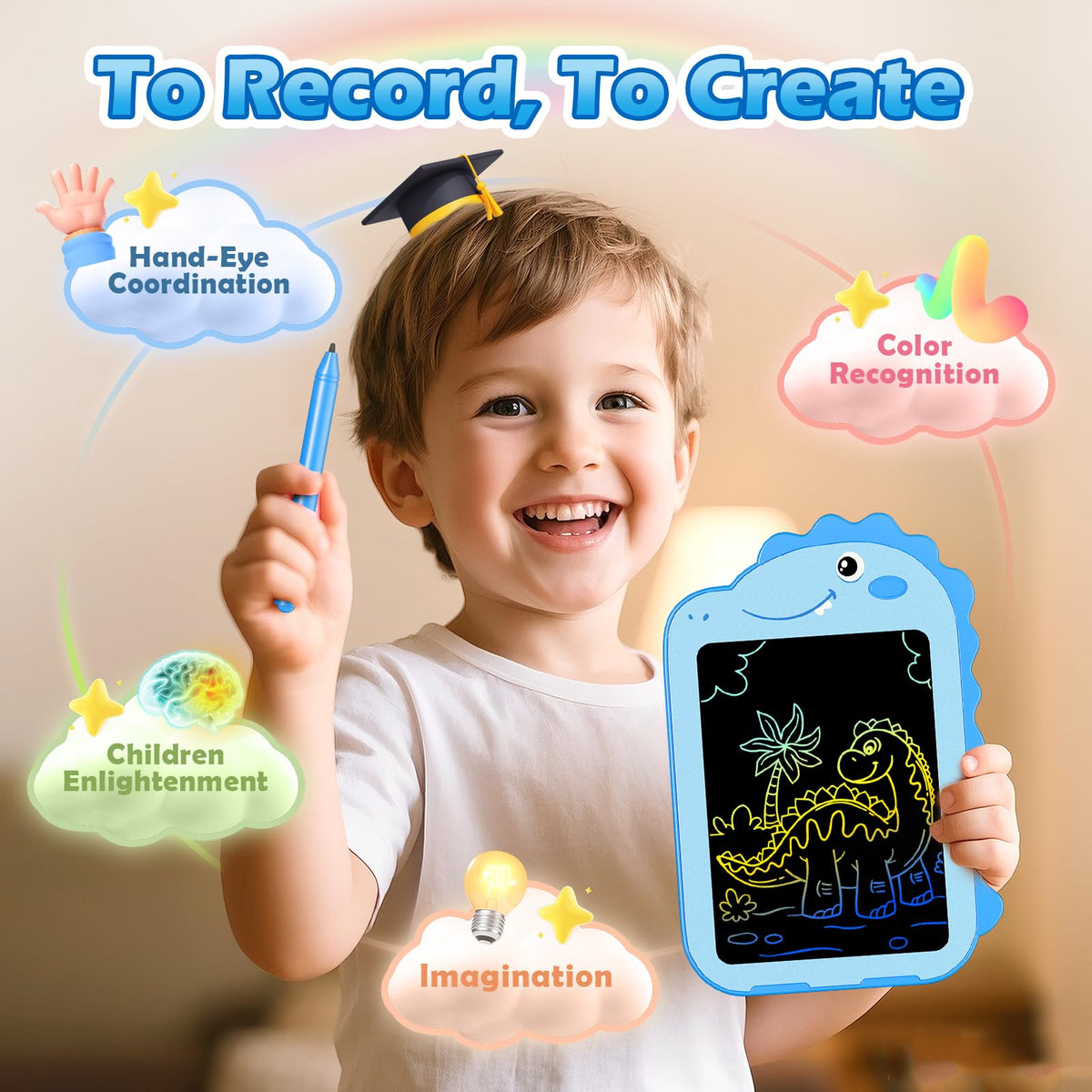 OMXDG 2 Pack LCD Writing Tablet for Kids – 6.5-Inch Dinosaur Doodle Boards