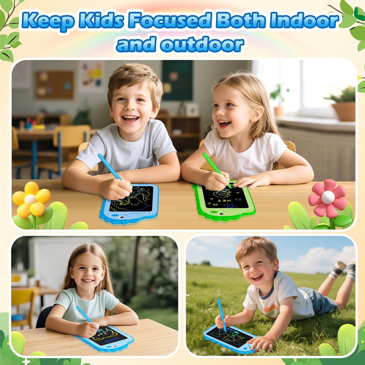 OMXDG 2 Pack LCD Writing Tablet for Kids – 6.5-Inch Dinosaur Doodle Boards