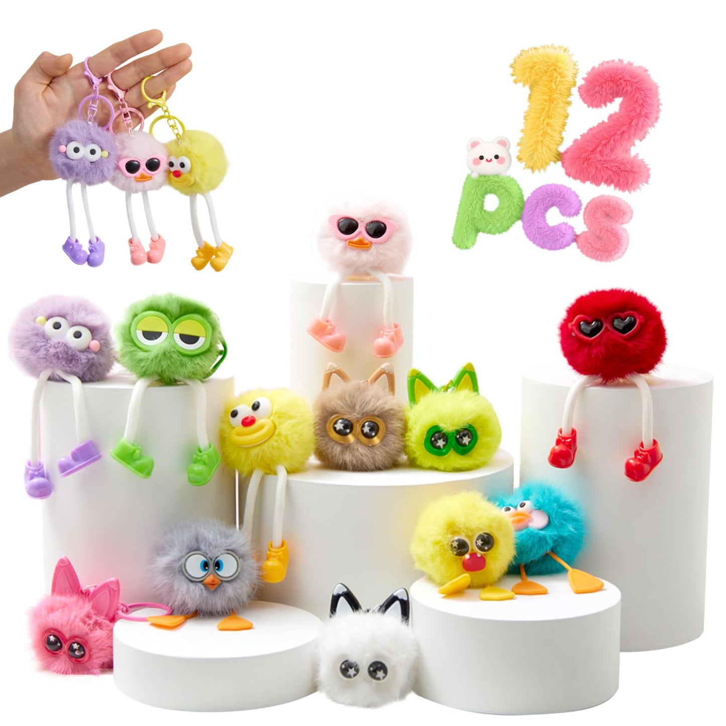 OMyFav 12 Pcs Kids Keychains – Plush Keychains for Easter, Parties & Classroom Prizes