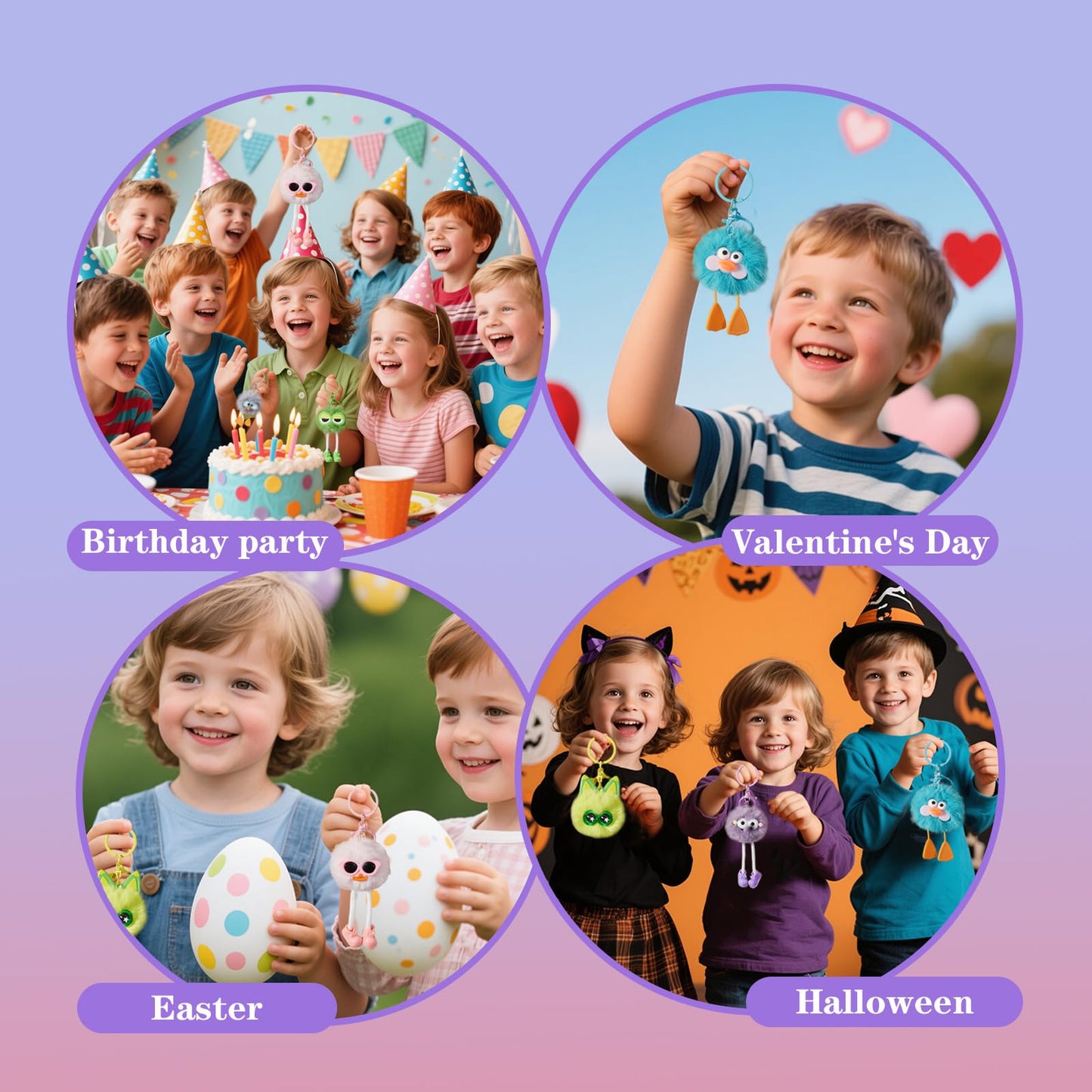 OMyFav 12 Pcs Kids Keychains – Plush Keychains for Easter, Parties & Classroom Prizes
