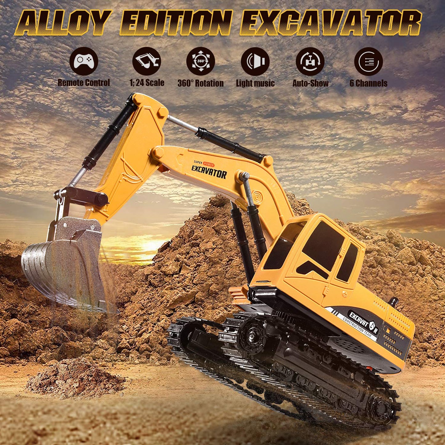 Onadrive Construction Excavator Toy - Remote-Control Digger for Kids (3-8)