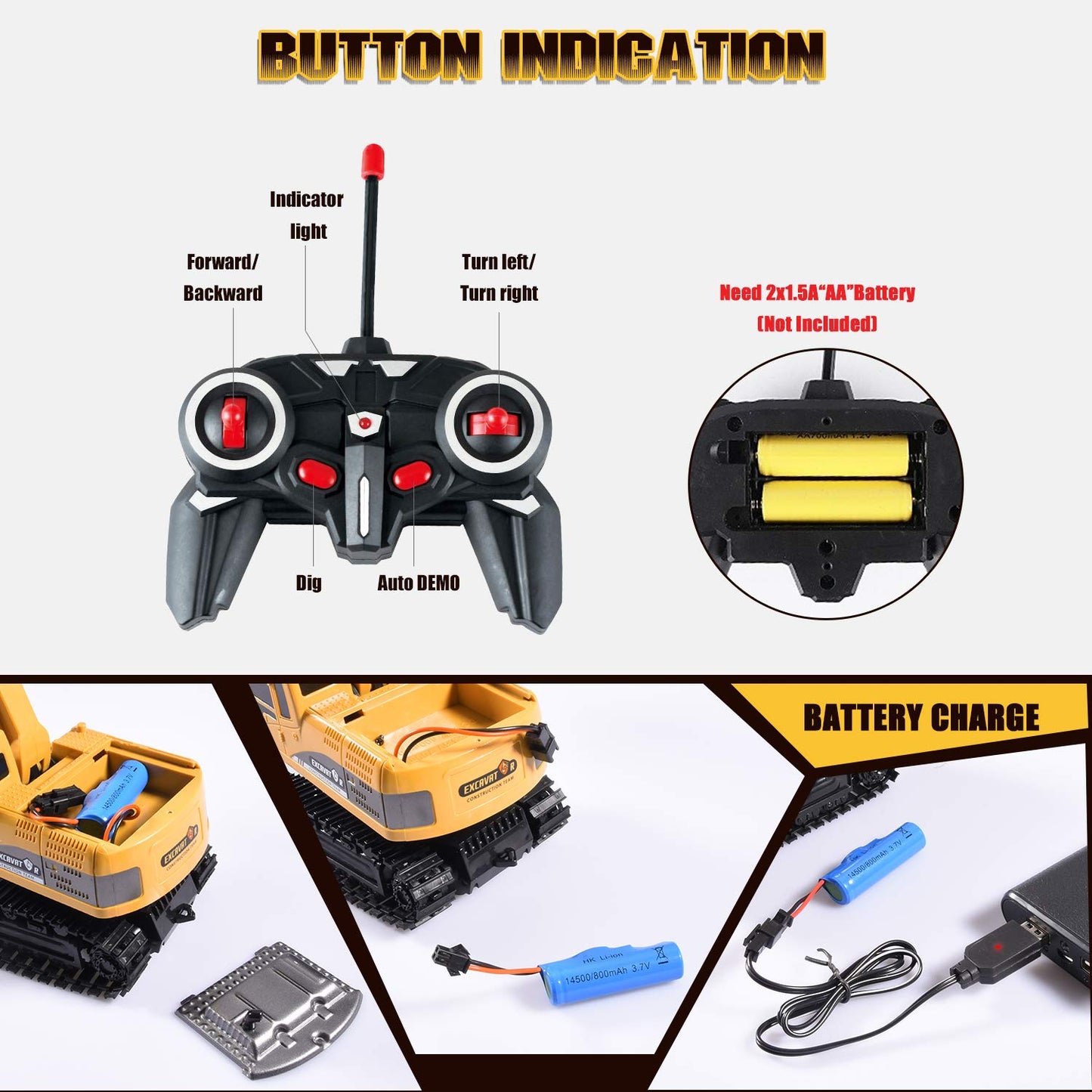 Onadrive Construction Excavator Toy - Remote-Control Digger for Kids (3-8)