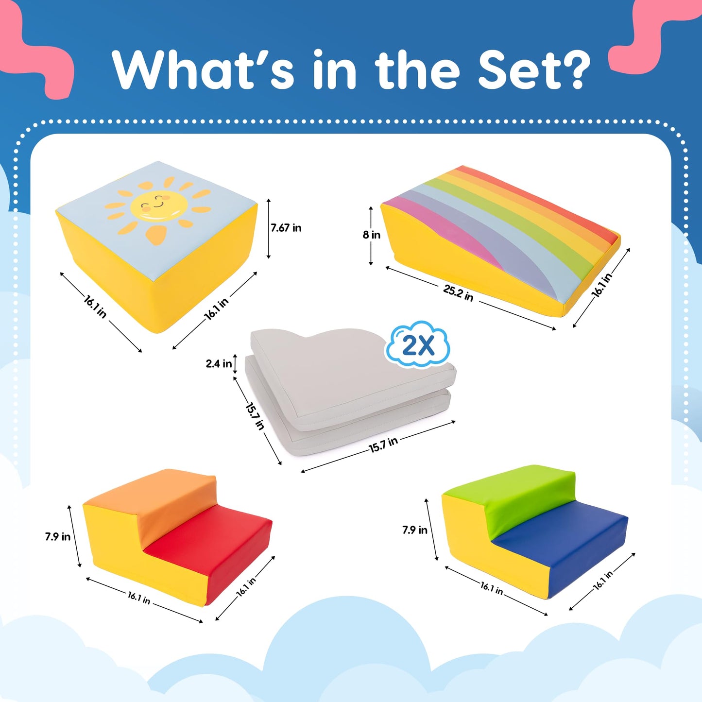 Once Upon a Cloud Foam Climbing Blocks — 6-Piece Indoor Toddler Toy Set for Ages 1–4