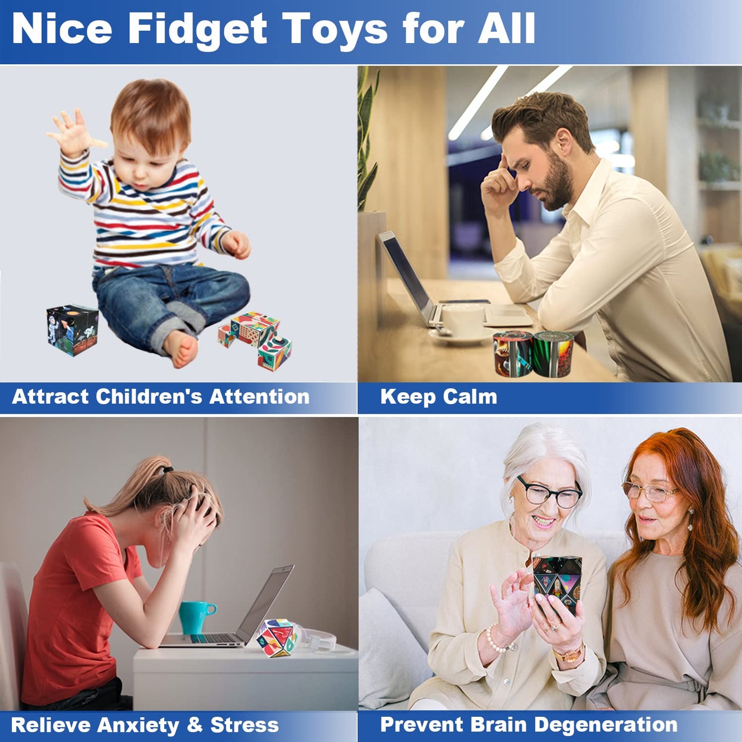 ONCOFAN 3D Flips Magic Cube Set – 3 Pack Infinity Cube Fidget Toys for Focus, Stress Relief & Fun