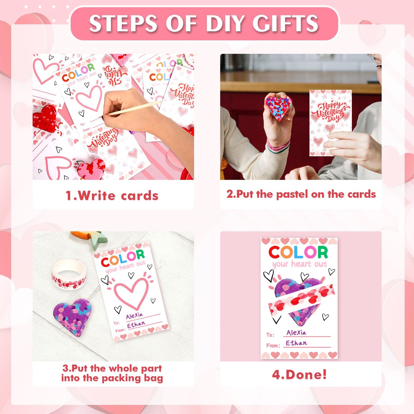 ONEHAUS 28Pcs Kids Valentines Cards with Crayon – Heart-Themed Classroom Gift Set