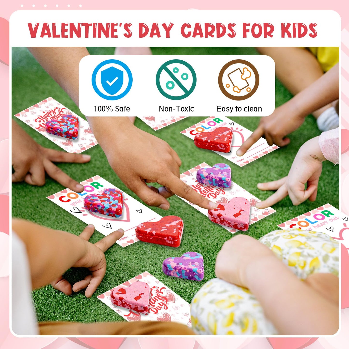 ONEHAUS 28Pcs Kids Valentines Cards with Crayon – Heart-Themed Classroom Gift Set