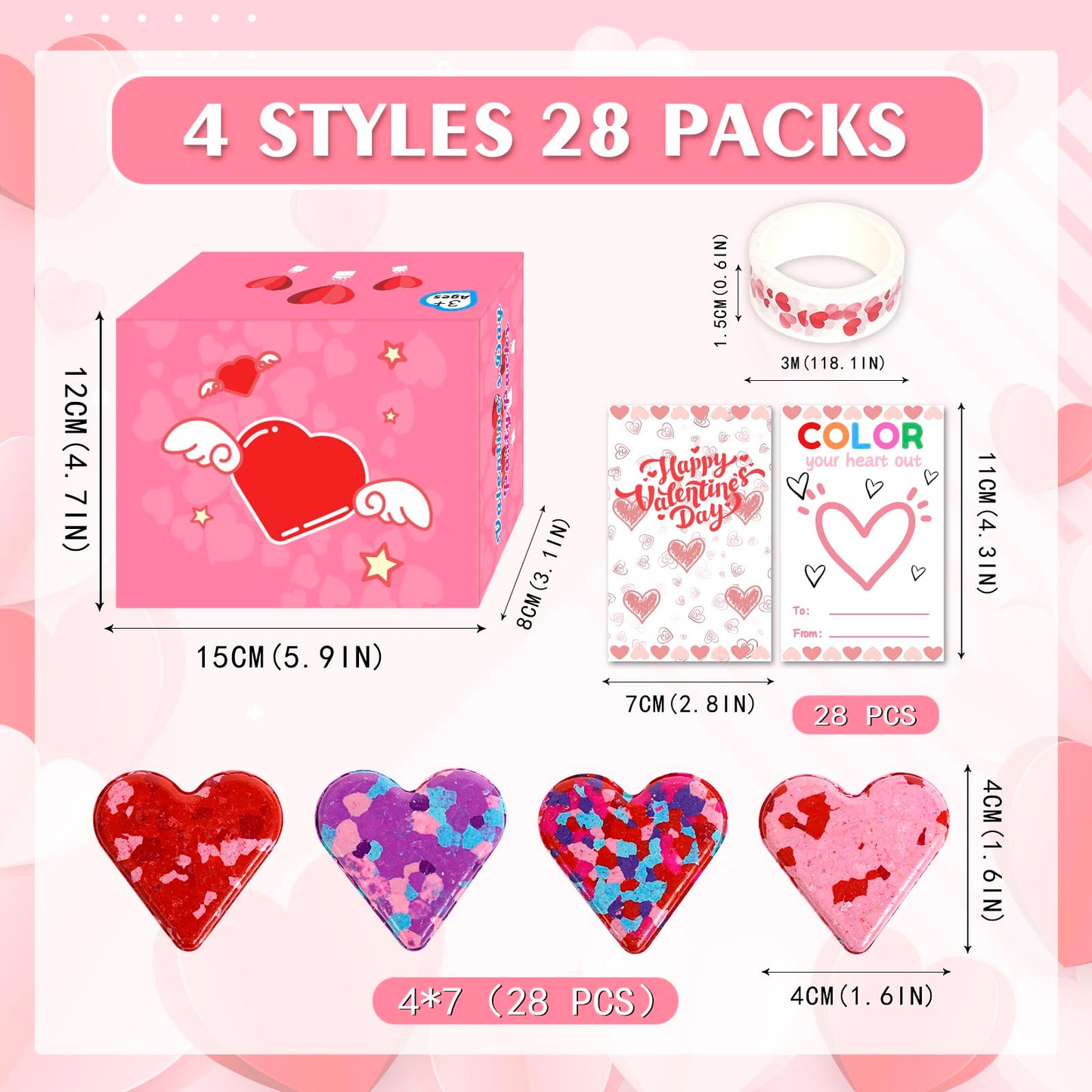 ONEHAUS 28Pcs Kids Valentines Cards with Crayon – Heart-Themed Classroom Gift Set