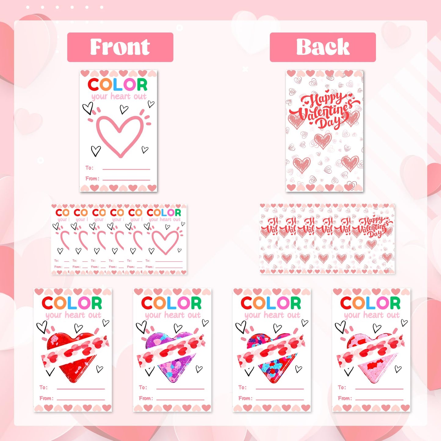 ONEHAUS 28Pcs Kids Valentines Cards with Crayon – Heart-Themed Classroom Gift Set