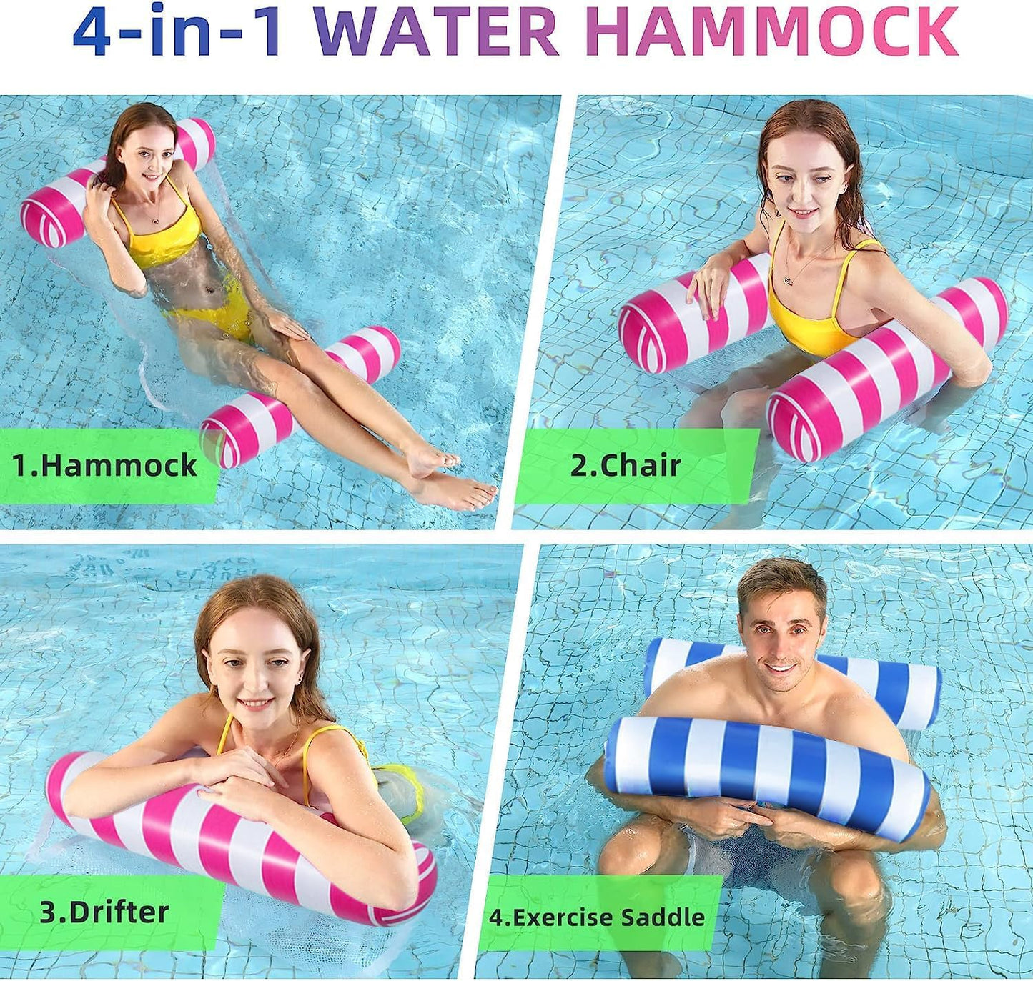 Oneirion JUXIAO 5-Pack XL Pool Floats – 4-in-1 Hammock, Saddle, Lounge Chair & Drifter | Non-Stick PVC