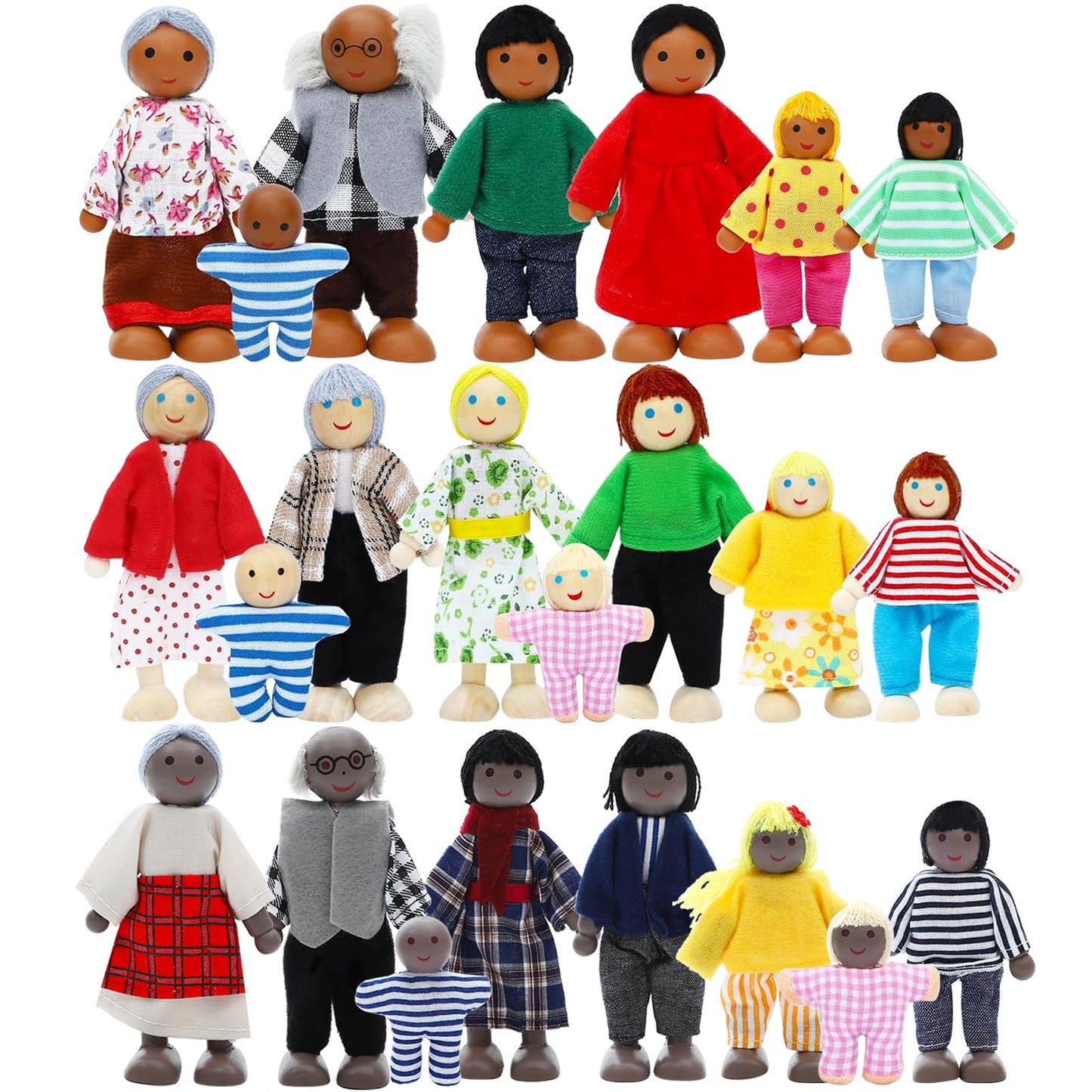 ONEST 23-Piece Wooden Dollhouse Family Set - Mini People Figures for Pretend Play