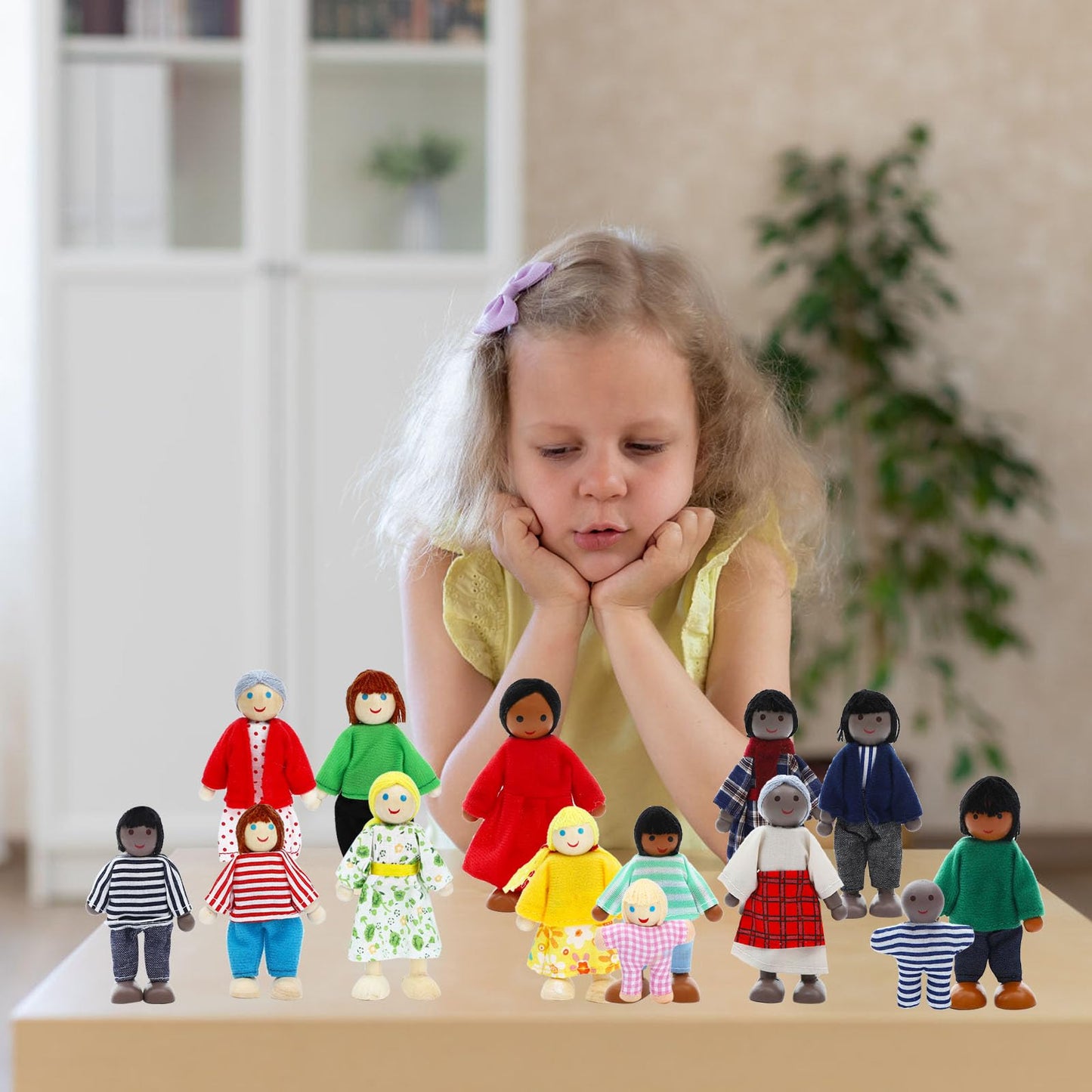 ONEST 23-Piece Wooden Dollhouse Family Set - Mini People Figures for Pretend Play