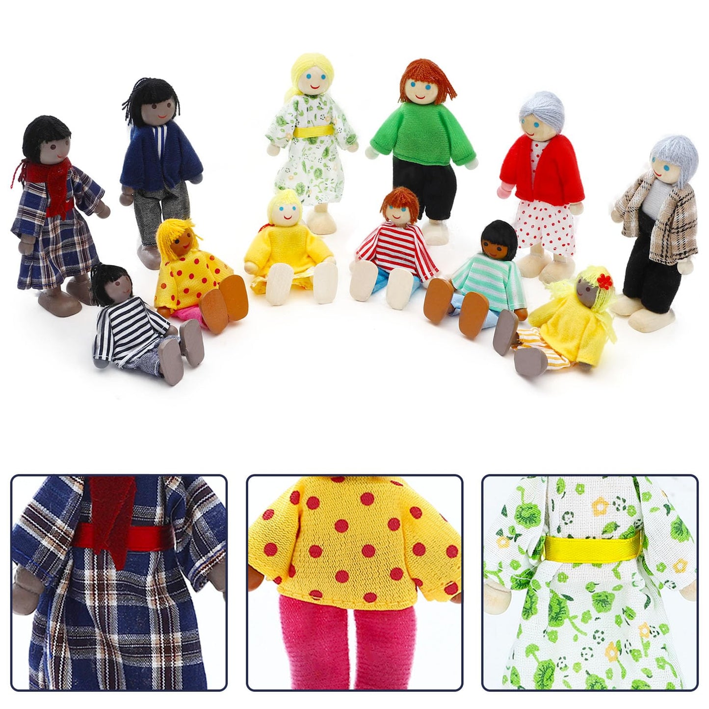 ONEST 23-Piece Wooden Dollhouse Family Set - Mini People Figures for Pretend Play