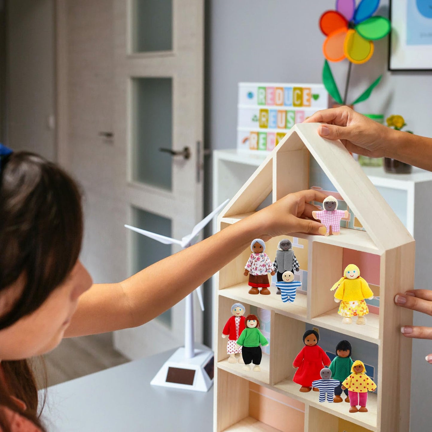 ONEST 23-Piece Wooden Dollhouse Family Set - Mini People Figures for Pretend Play