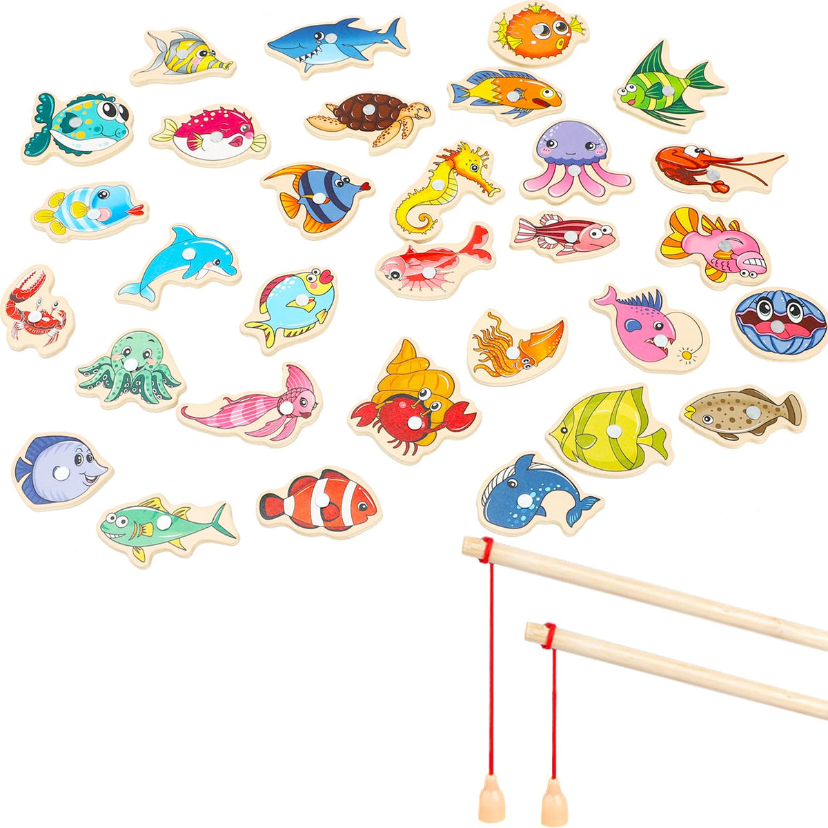 ONEST 34-Piece Magnetic Wooden Fishing Game for Kids – Preschool & Kindergarten Toy