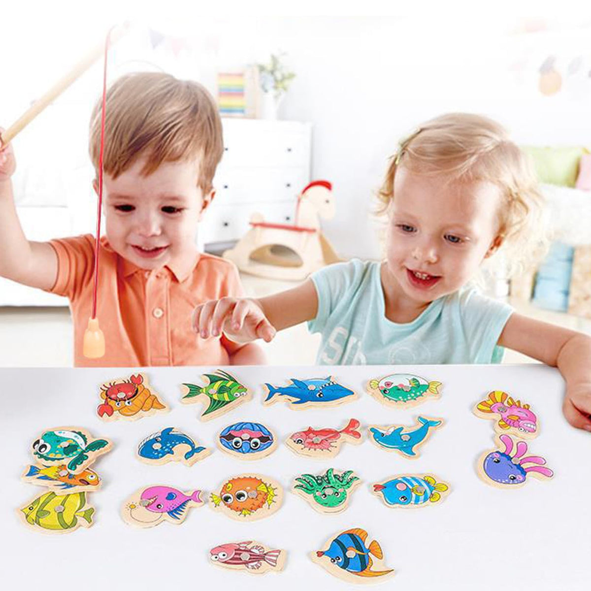 ONEST 34-Piece Magnetic Wooden Fishing Game for Kids – Preschool & Kindergarten Toy