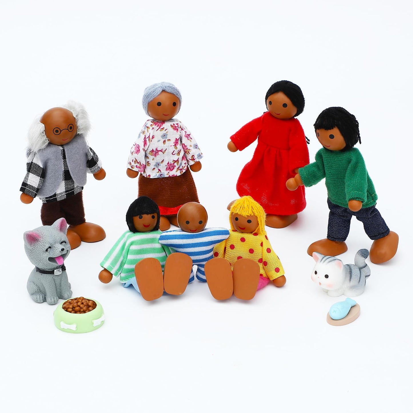 ONEST 20-Piece Wooden Dollhouse Family Set | Pretend Play Figures