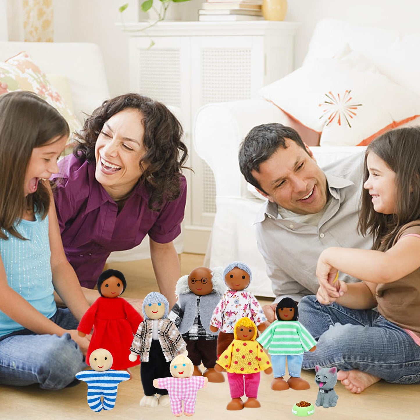 ONEST 20-Piece Wooden Dollhouse Family Set | Pretend Play Figures