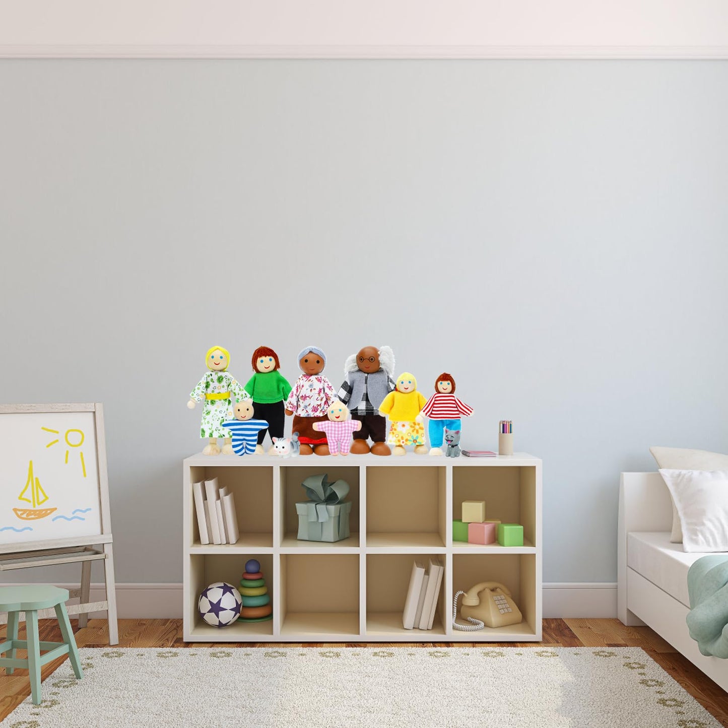 ONEST 20-Piece Wooden Dollhouse Family Set | Pretend Play Figures