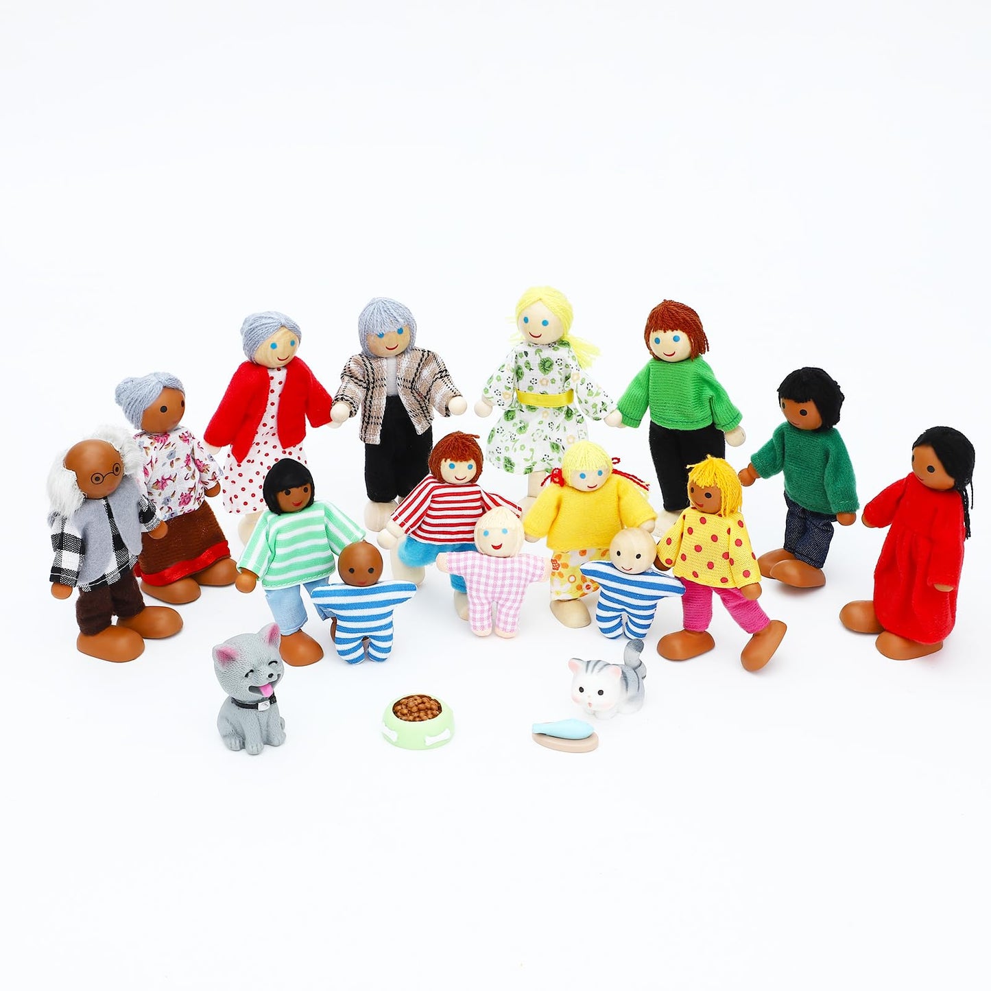 ONEST 20-Piece Wooden Dollhouse Family Set | Pretend Play Figures