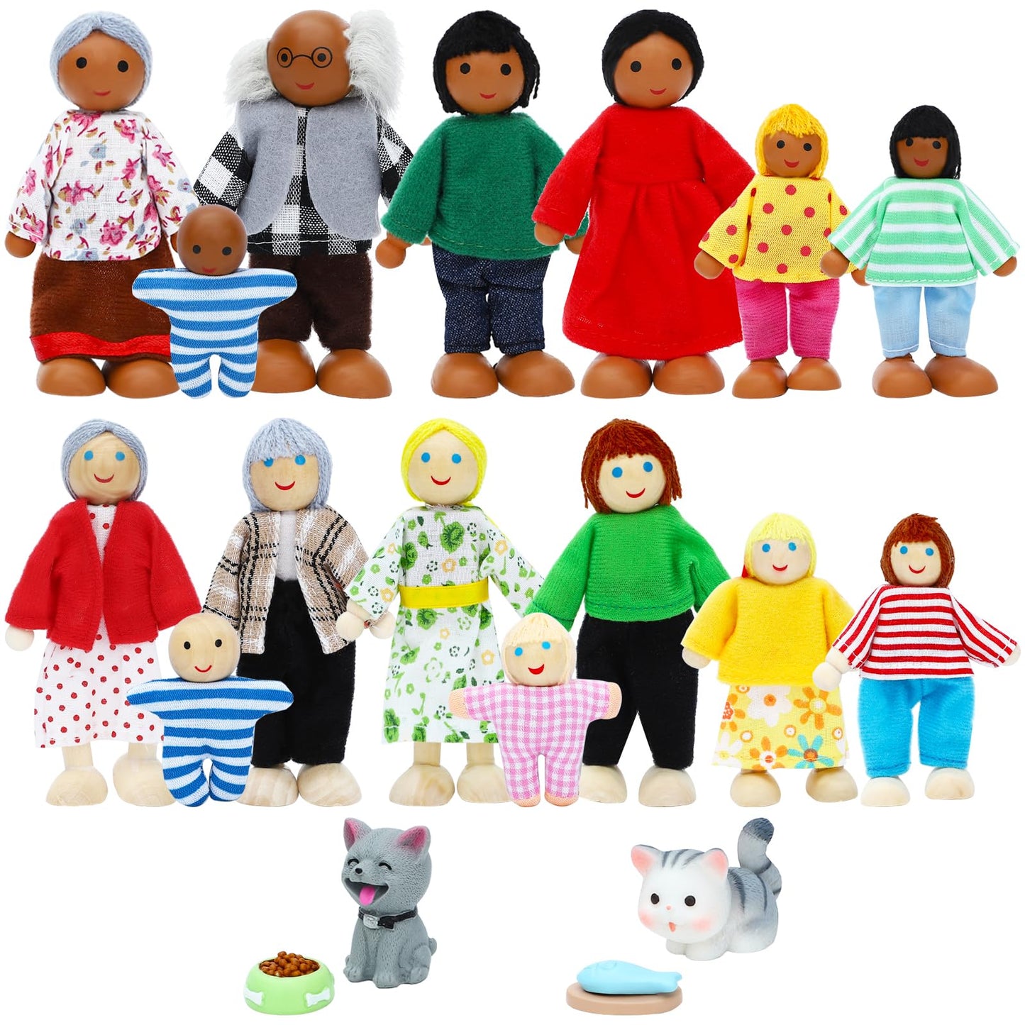 ONEST 20-Piece Wooden Dollhouse Family Set | Pretend Play Figures