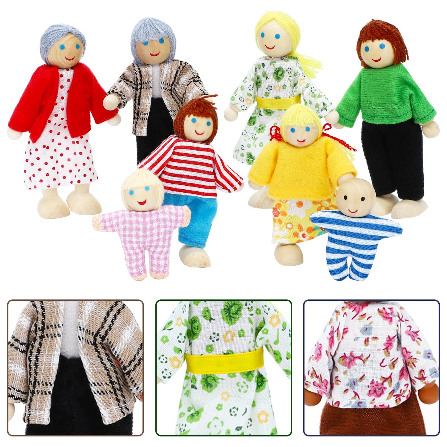 ONEST 20-Piece Wooden Dollhouse Family Set | Pretend Play Figures