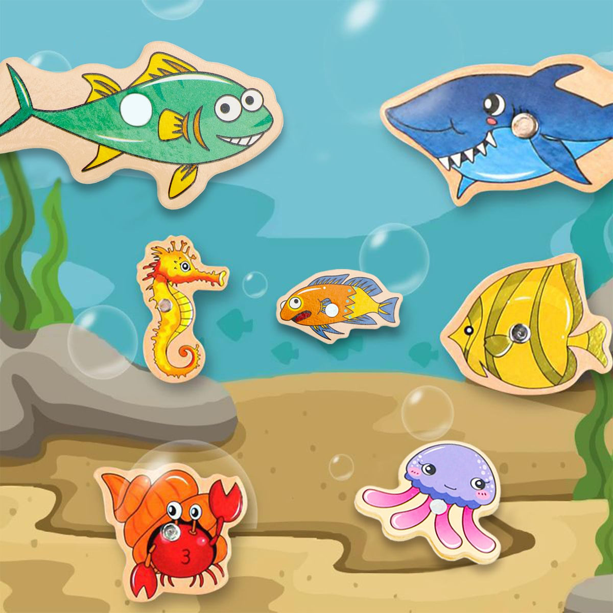 ONEST 34-Piece Magnetic Wooden Fishing Game for Kids – Preschool & Kindergarten Toy