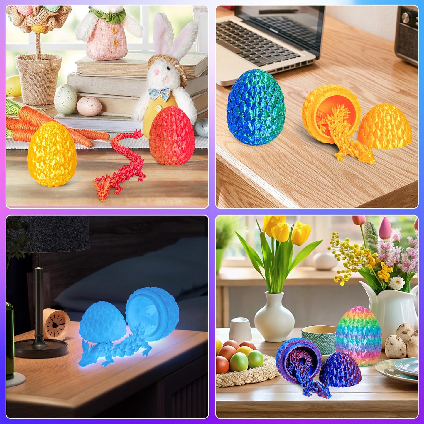 ONEVIVE 3D Printed Dragon Egg Toy (6 Pack) – Articulated Crystal Dragons