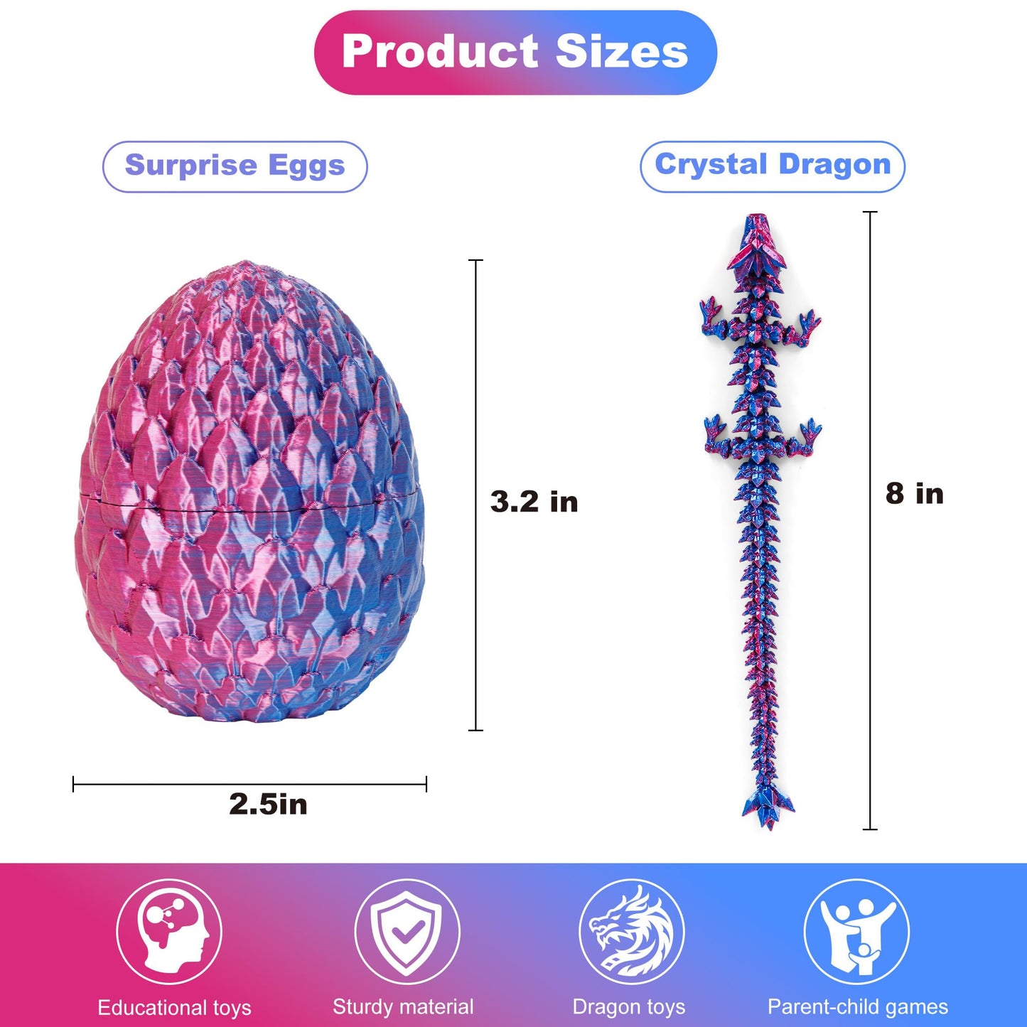 ONEVIVE 3D Printed Dragon Egg Toy (6 Pack) – Articulated Crystal Dragons