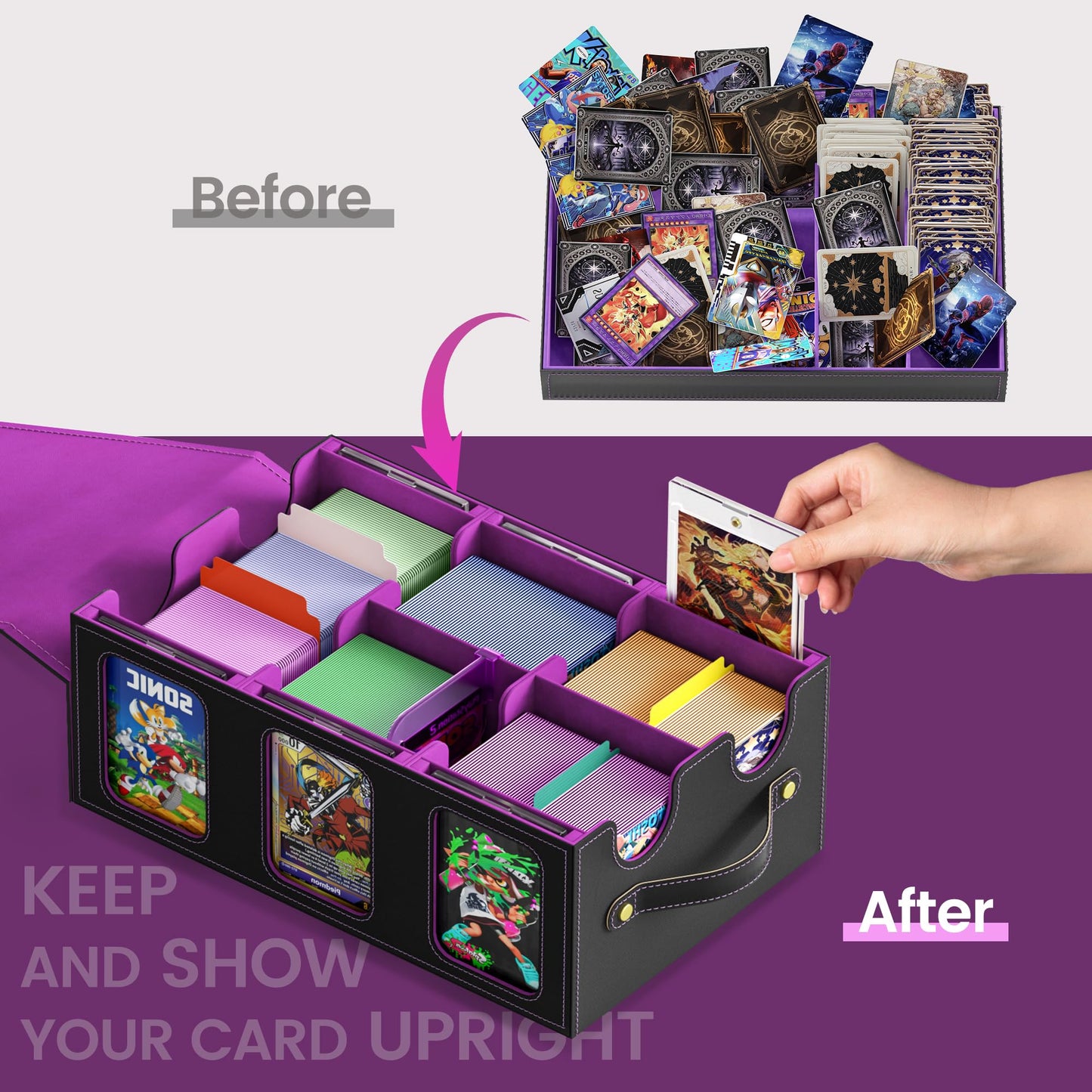 Oneyus MTG Card Storage Box – Massive 3600+ Capacity Leather Magnetic Deck Box with Commander Display
