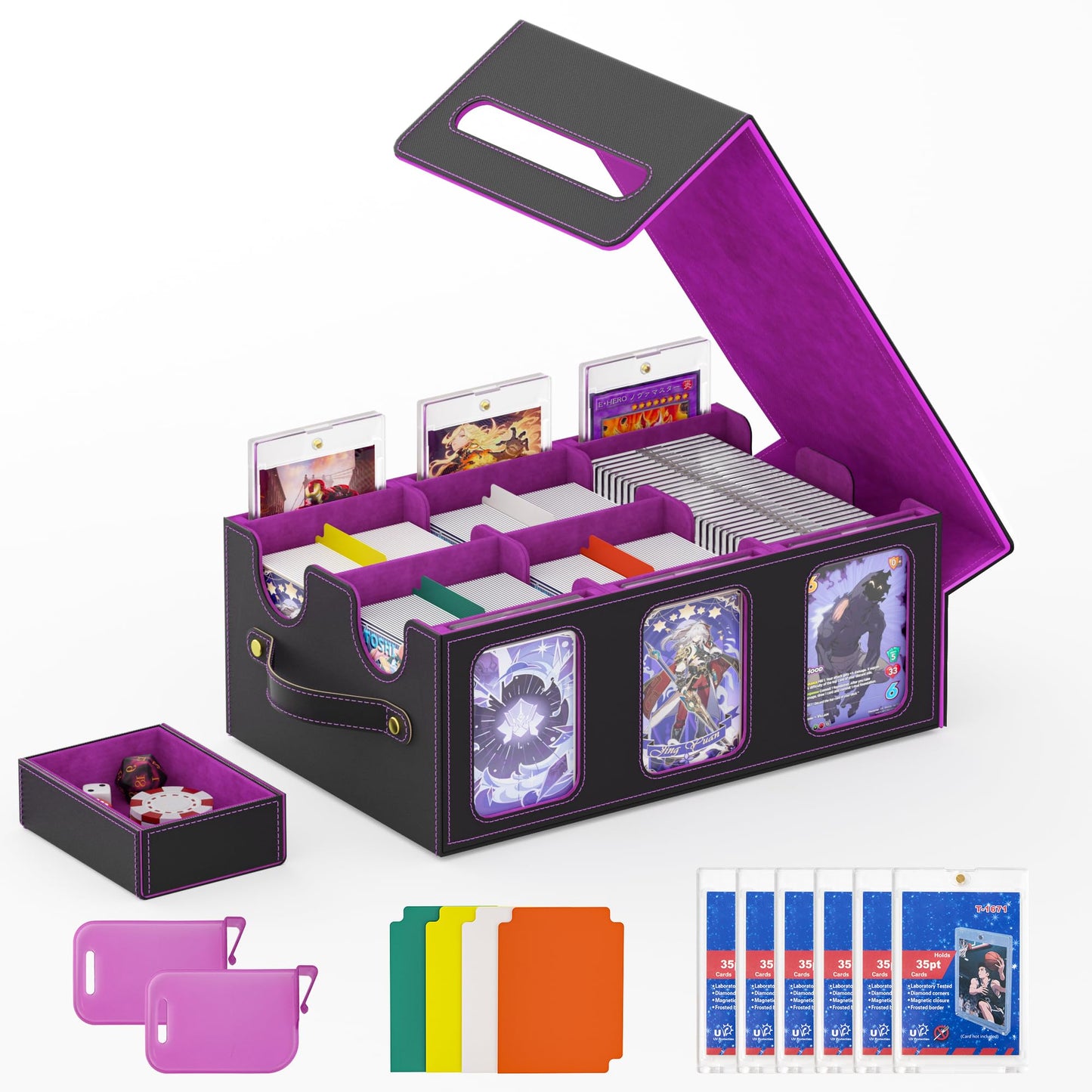 Oneyus MTG Card Storage Box – Massive 3600+ Capacity Leather Magnetic Deck Box with Commander Display