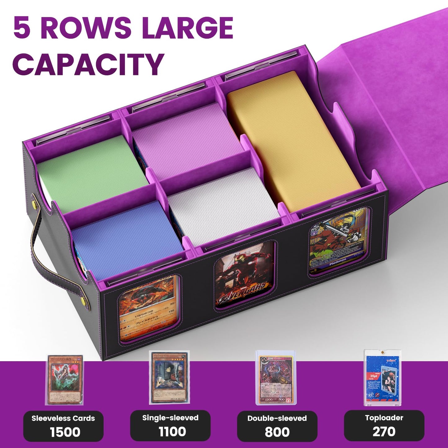 Oneyus MTG Card Storage Box – Massive 3600+ Capacity Leather Magnetic Deck Box with Commander Display