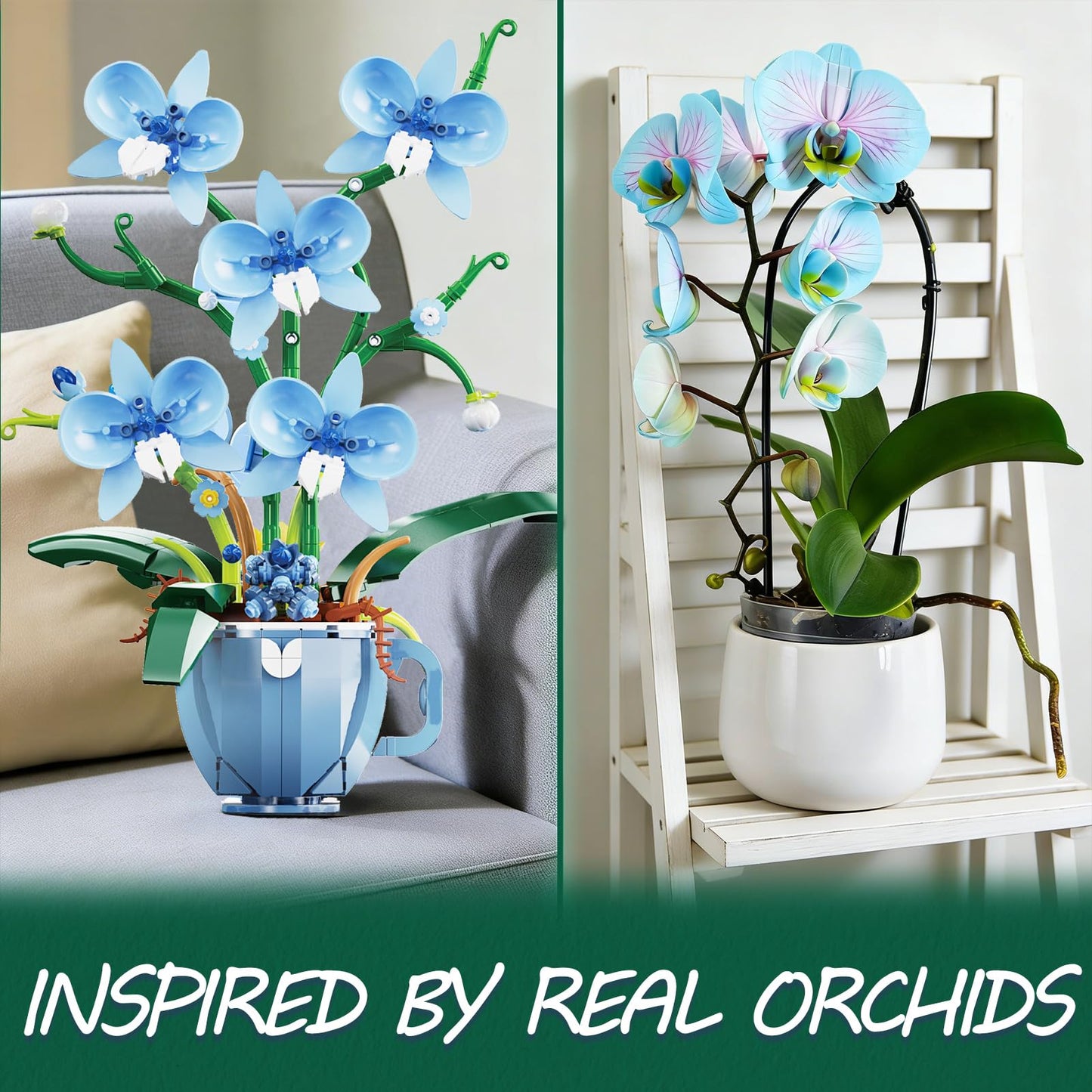 ONIMISC Blue Orchid Building Set with Vase – 567 Pcs for Adults