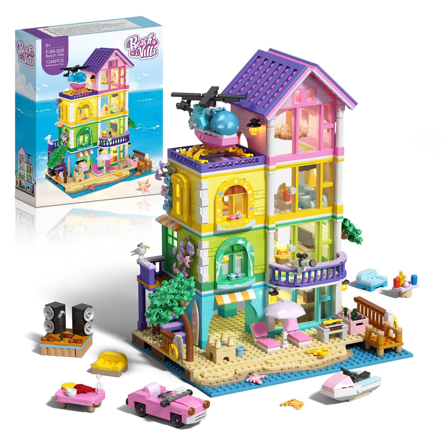 ONIMISC Beach House Building Set with Light – 1346-Pcs Seaside Villa for Girls 8-14