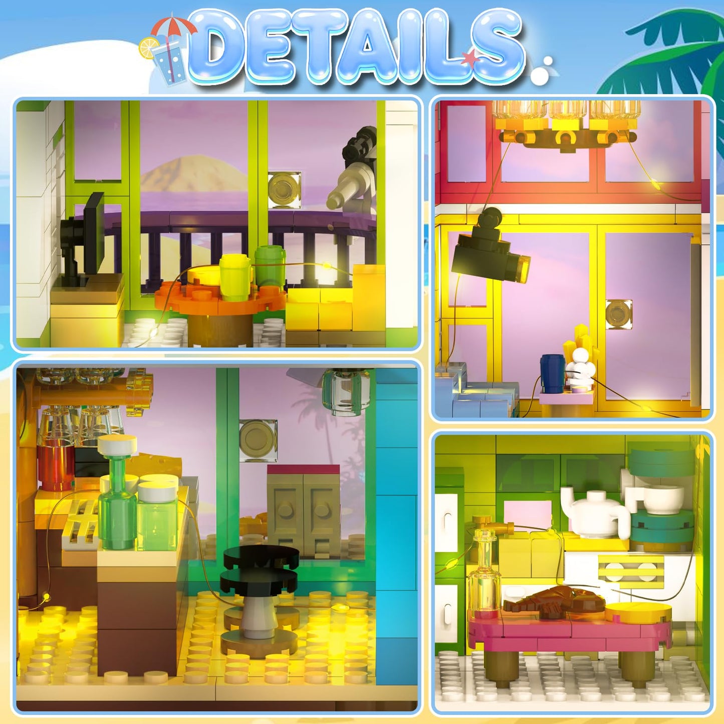 ONIMISC Beach House Building Set with Light – 1346-Pcs Seaside Villa for Girls 8-14