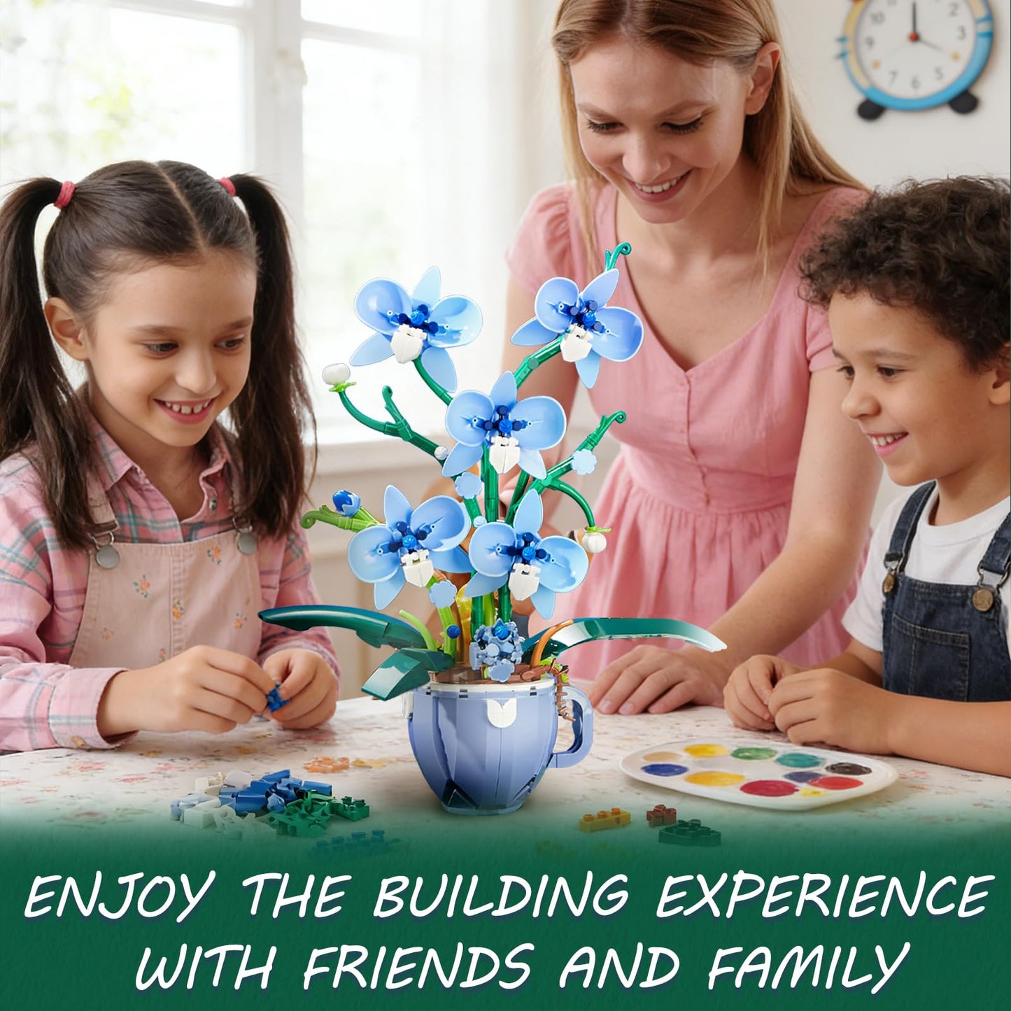 ONIMISC Blue Orchid Building Set with Vase – 567 Pcs for Adults
