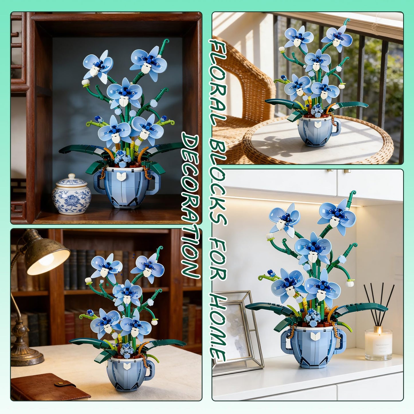 ONIMISC Blue Orchid Building Set with Vase – 567 Pcs for Adults