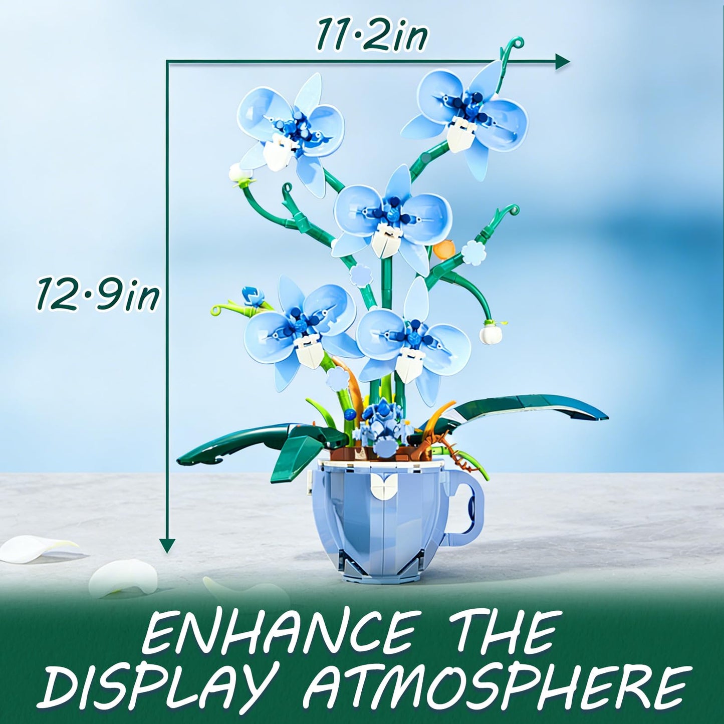 ONIMISC Blue Orchid Building Set with Vase – 567 Pcs for Adults