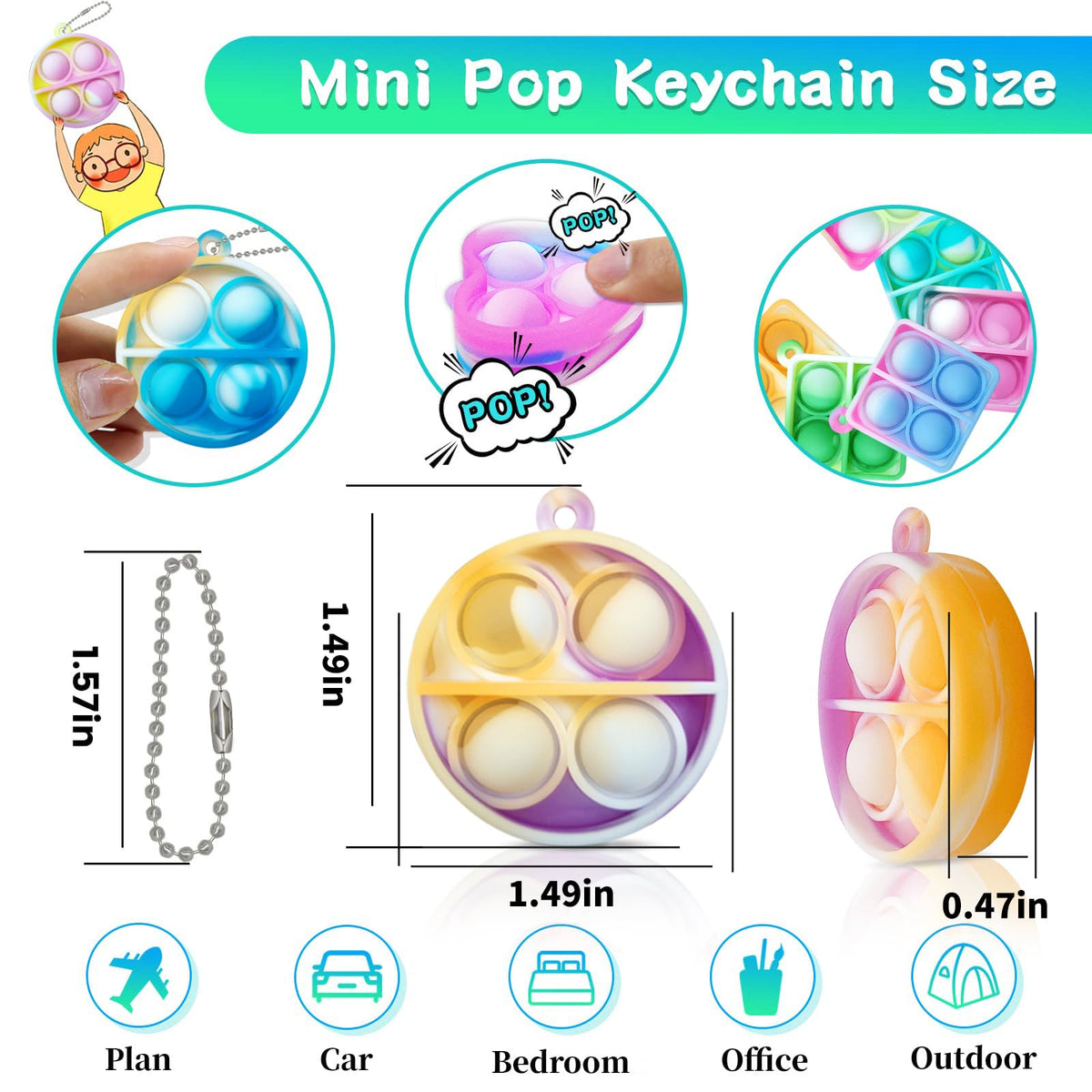 ONKULL Pop Fidget Keychain 90-Pack – Bulk Sensory Toys for Kids 4–12, Classroom & Party Favors