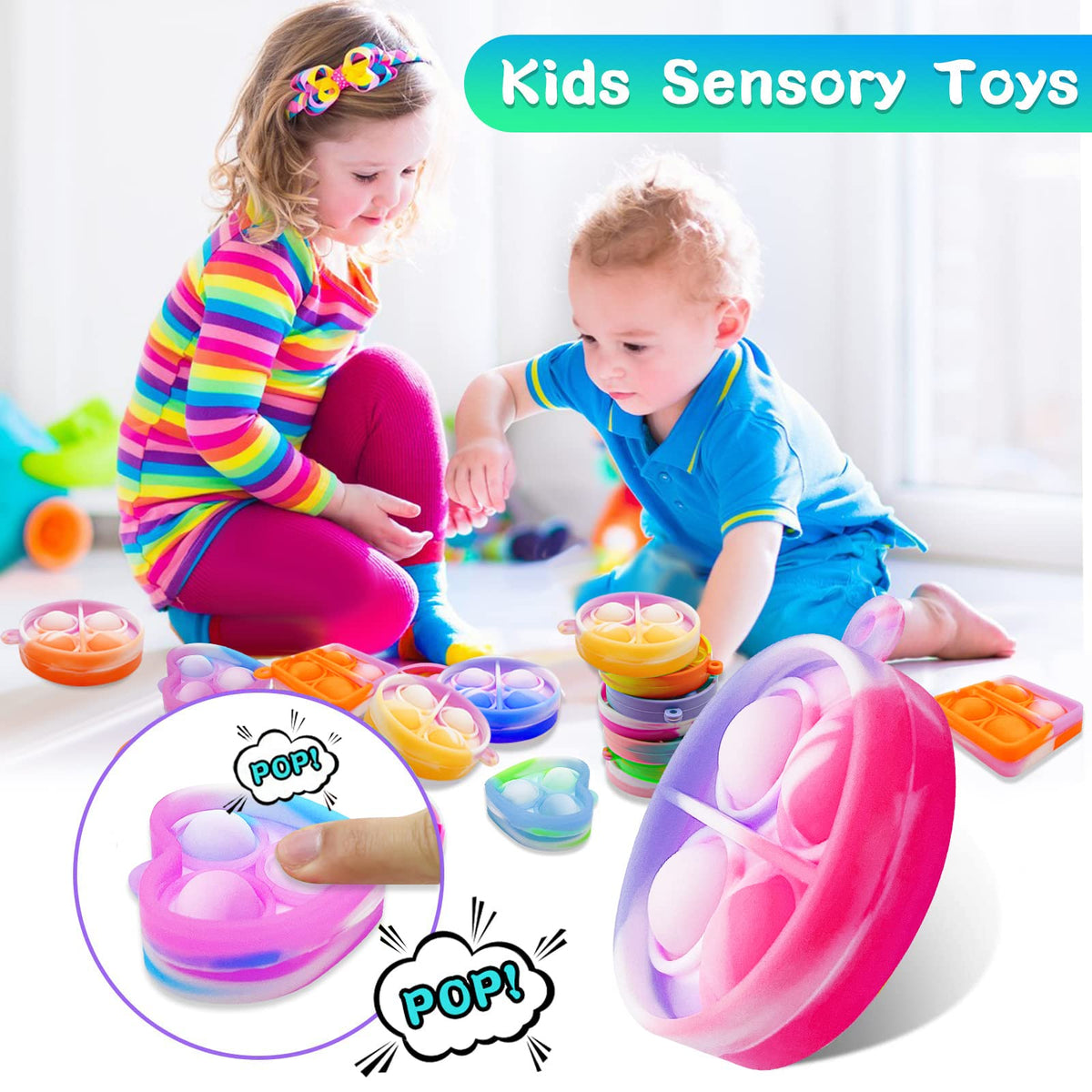 ONKULL Pop Fidget Keychain 90-Pack – Bulk Sensory Toys for Kids 4–12, Classroom & Party Favors