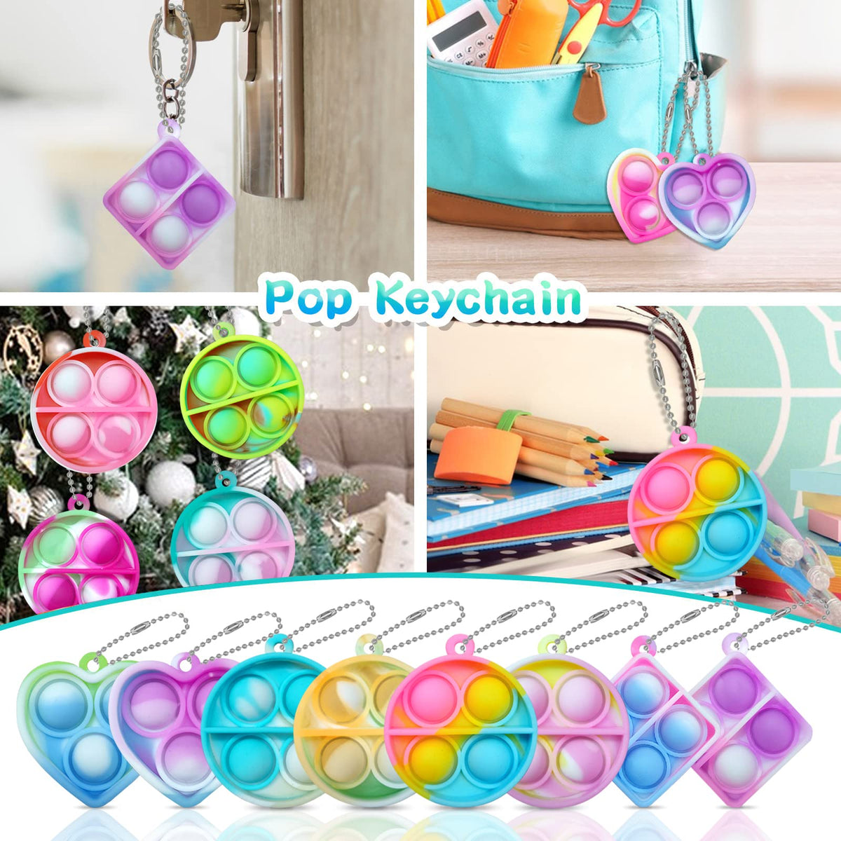 ONKULL Pop Fidget Keychain 90-Pack – Bulk Sensory Toys for Kids 4–12, Classroom & Party Favors