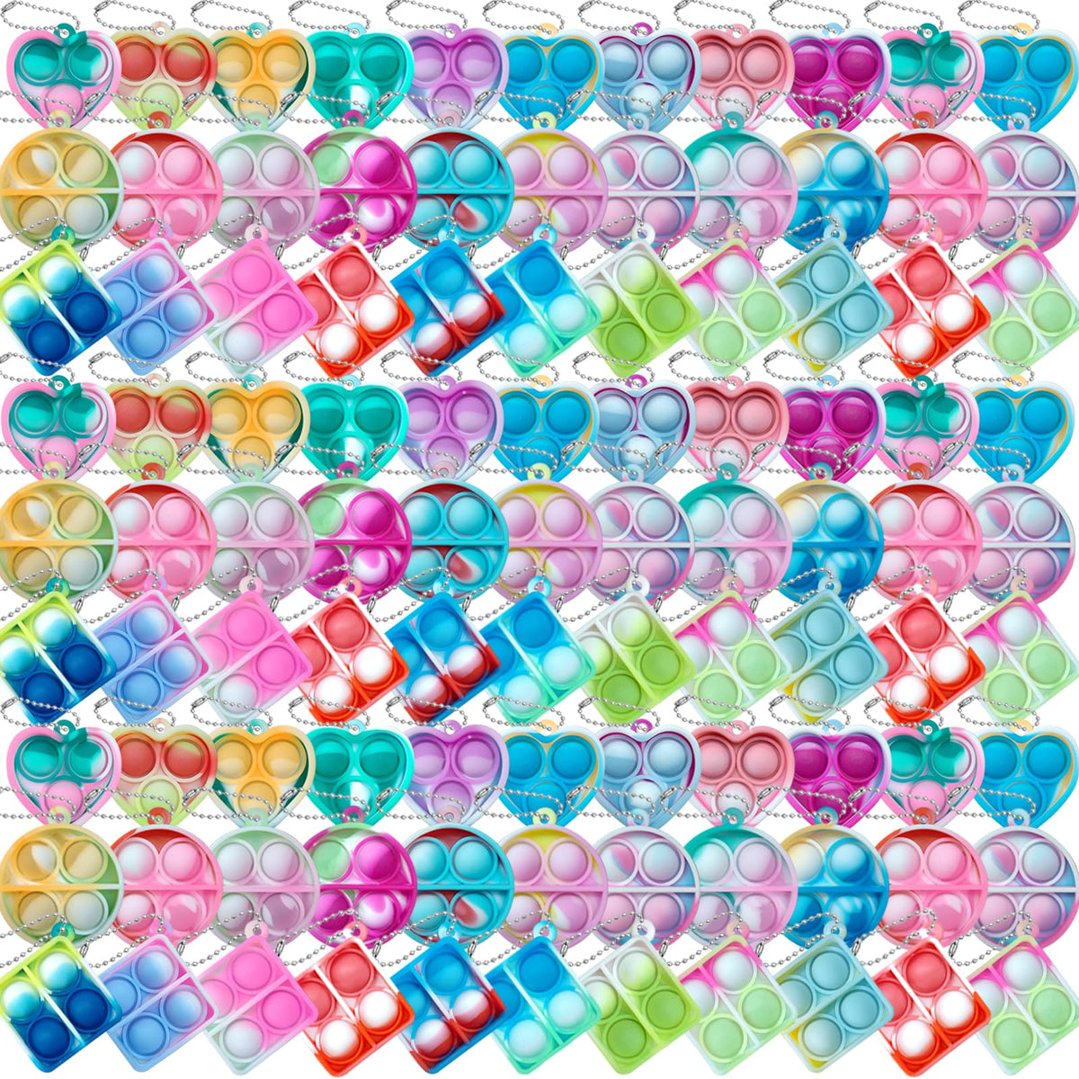 ONKULL Pop Fidget Keychain 90-Pack – Bulk Sensory Toys for Kids 4–12, Classroom & Party Favors
