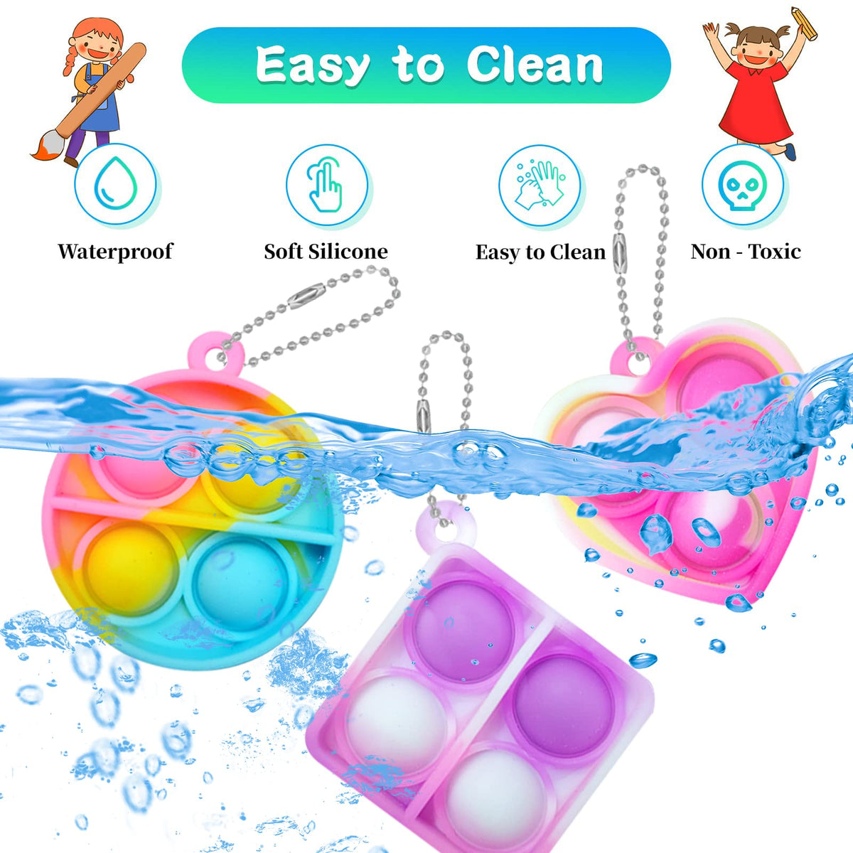 ONKULL Pop Fidget Keychain 90-Pack – Bulk Sensory Toys for Kids 4–12, Classroom & Party Favors