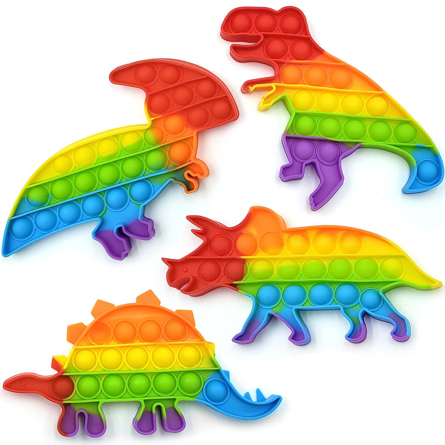 Only U Dinosaur Pop Fidget Toys Set – 4 Pack Silicone Rainbow Dino Push Pop