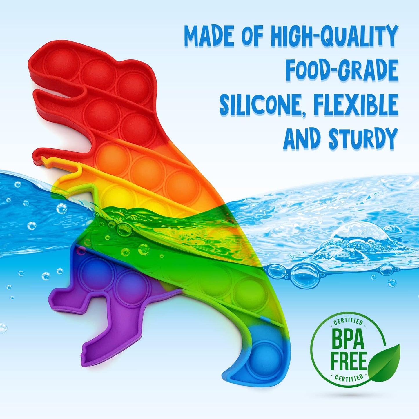 Only U Dinosaur Pop Fidget Toys Set – 4 Pack Silicone Rainbow Dino Push Pop