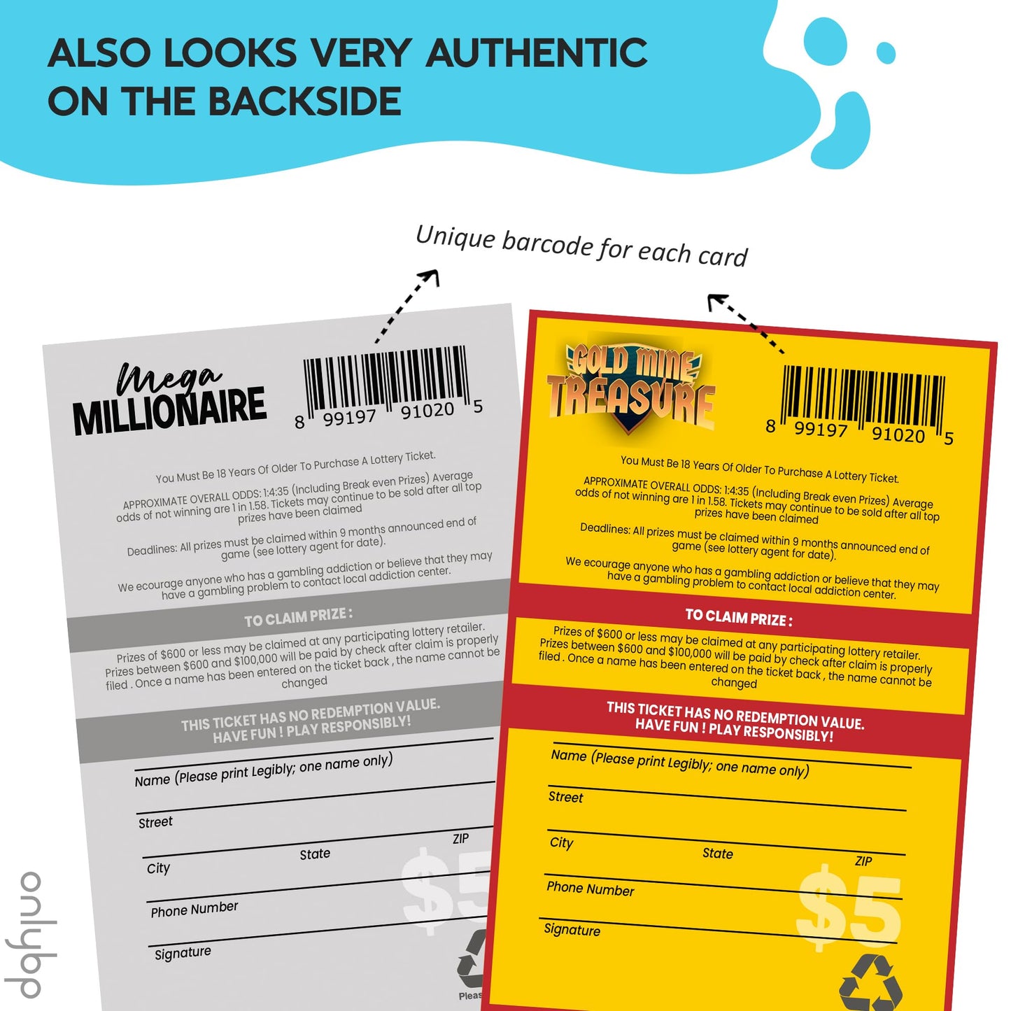 OnlyBP® 10 Fake Lottery Tickets & Real-Looking Scratch Off Cards – Prank Gifts