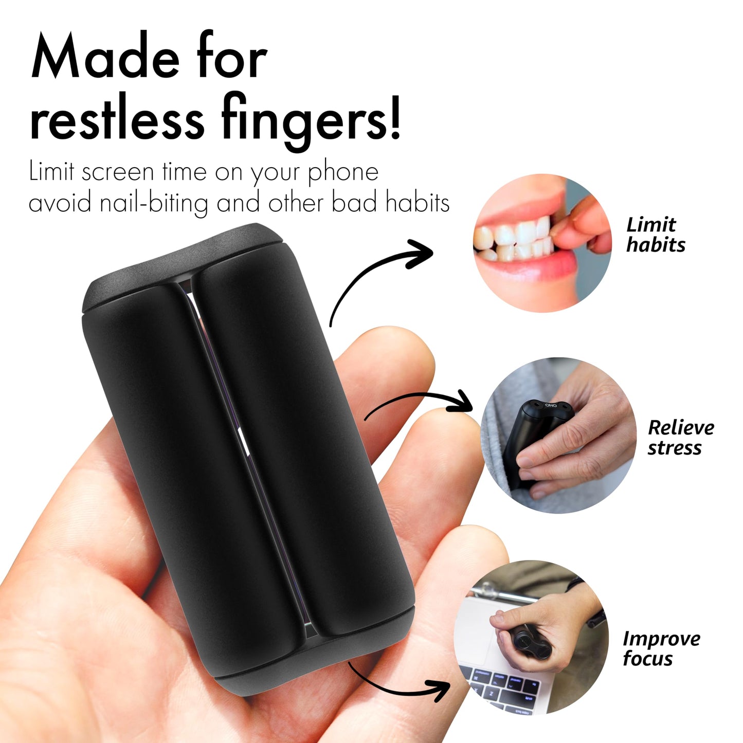 ONO Roller - Handheld Fidget Toy for Adults | Stress Relief, Focus, Portable Aluminum (Black, Junior Size)