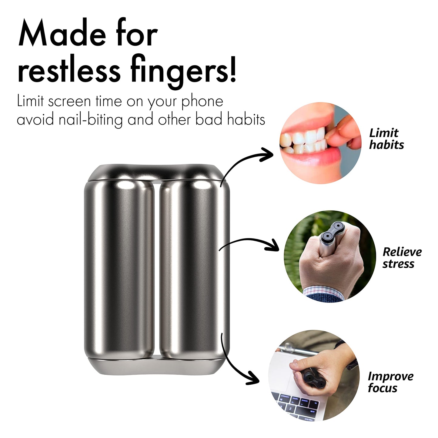 ONO Roller - Stainless Steel Handheld Fidget Toy for Stress Relief, Focus, and Portable Use