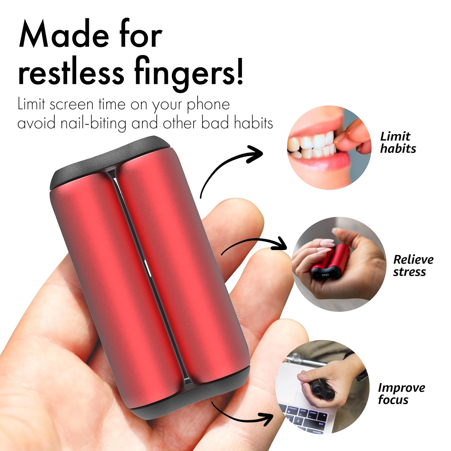 ONO Roller - Compact Aluminum Fidget Toy for Stress Relief, Focus, and Portability | Red Junior Size